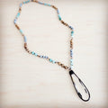 **Picture Jasper & Amazonite Long Beaded Necklace w/ Crystal Pendant 262r