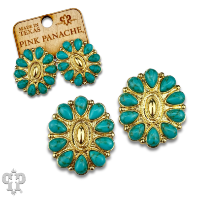 Turquoise and 18k gold dipped concho earring