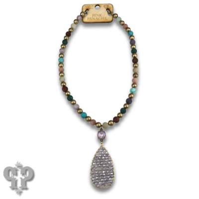 Woven bead pendant on stone bead necklace with crystals from Swarovski®