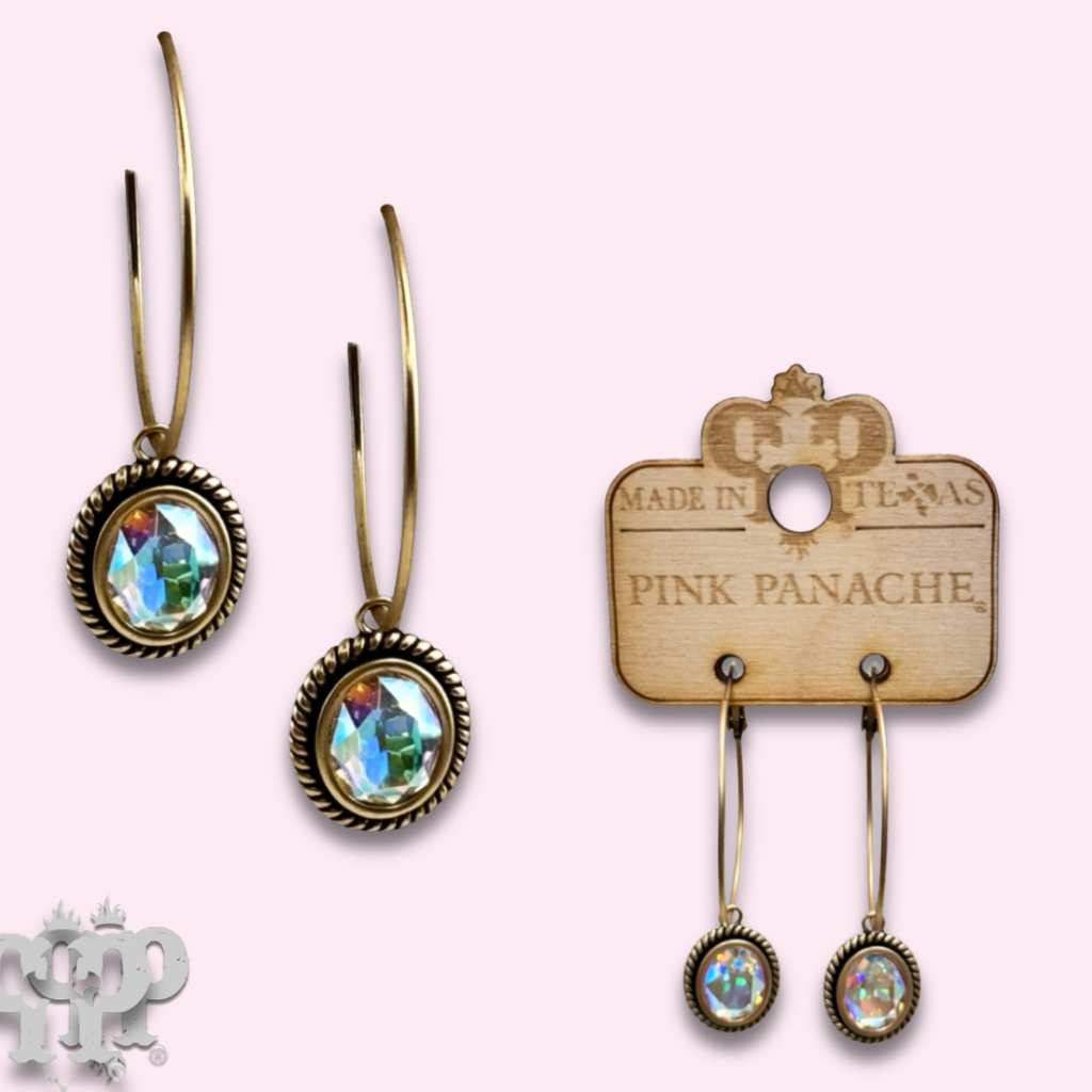 Small oval rhinestone drop on medium hoop earring