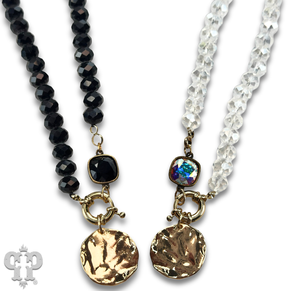 Gold disc necklace with crystals from Swarovski®- LC