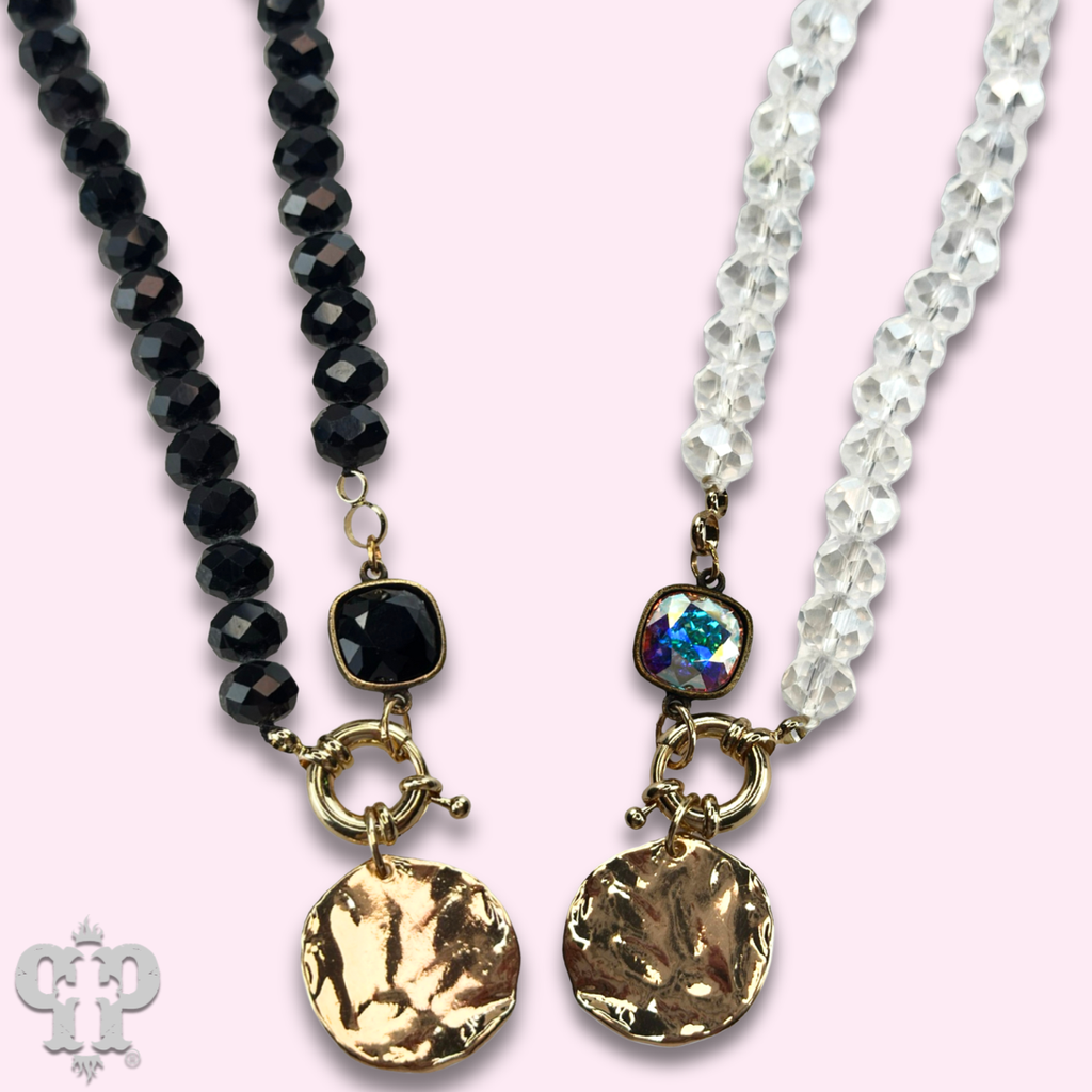 Gold disc necklace with crystals from Swarovski®- LC