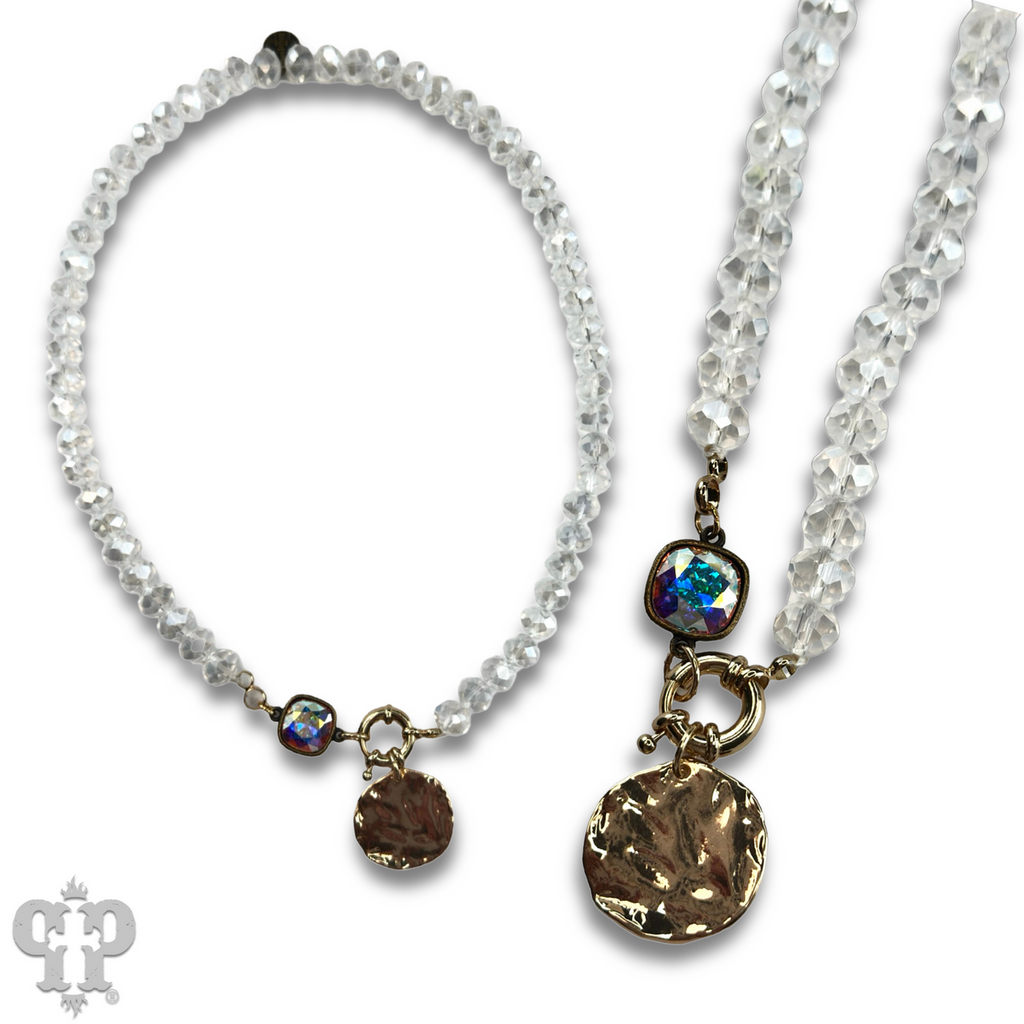Gold disc necklace with crystals from Swarovski®- LC