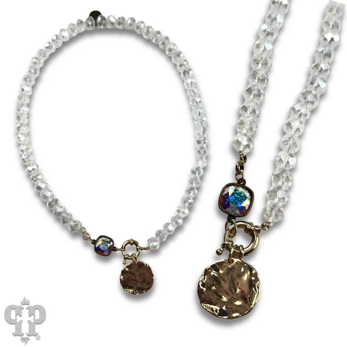 Gold disc necklace with crystals from Swarovski®- LC