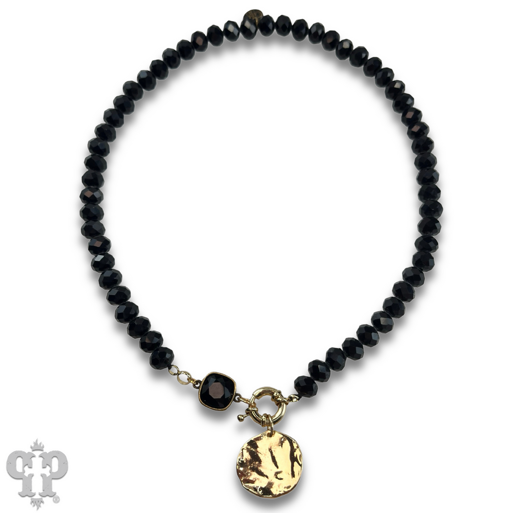 Gold disc necklace with crystals from Swarovski®- LC