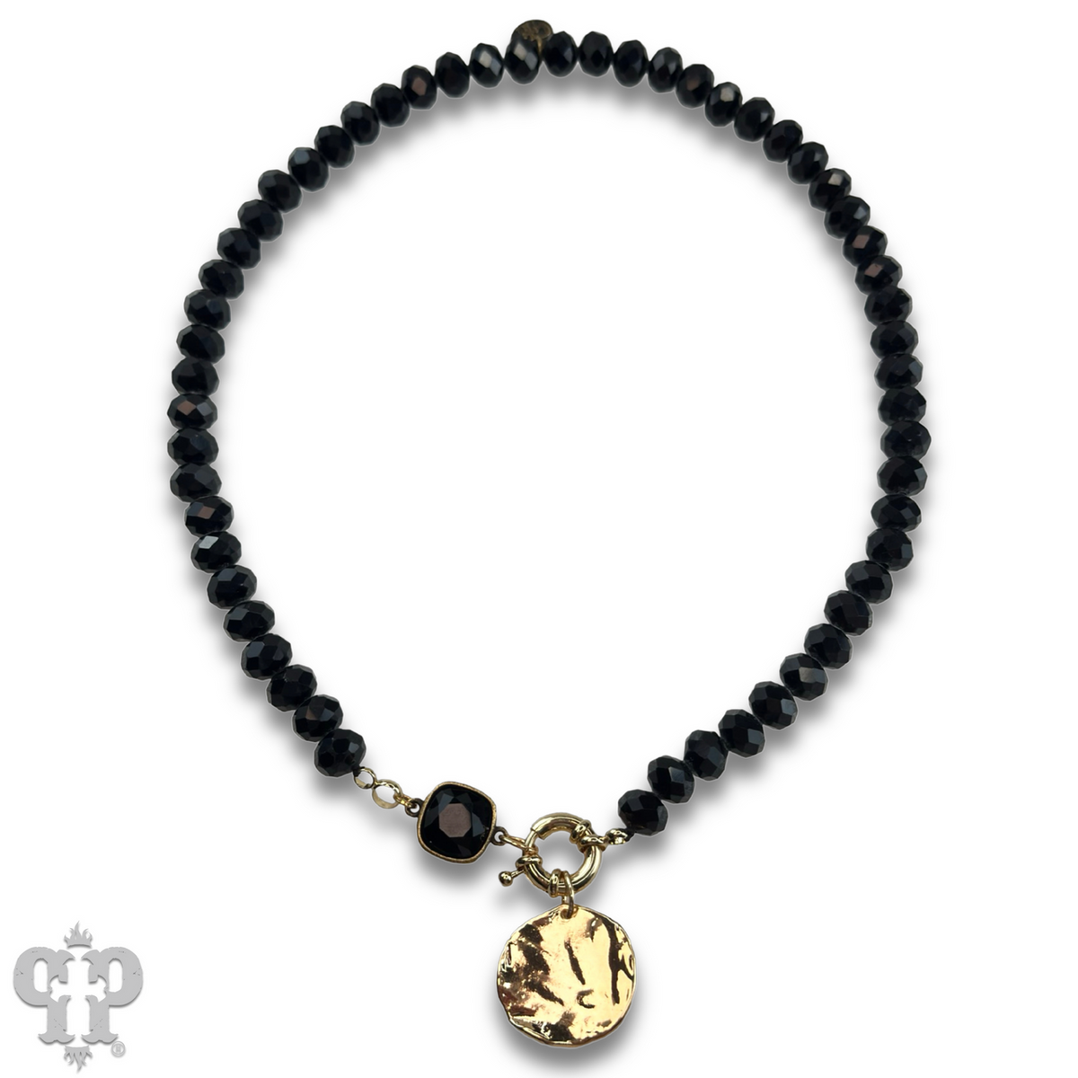 Gold disc necklace with crystals from Swarovski®- LC