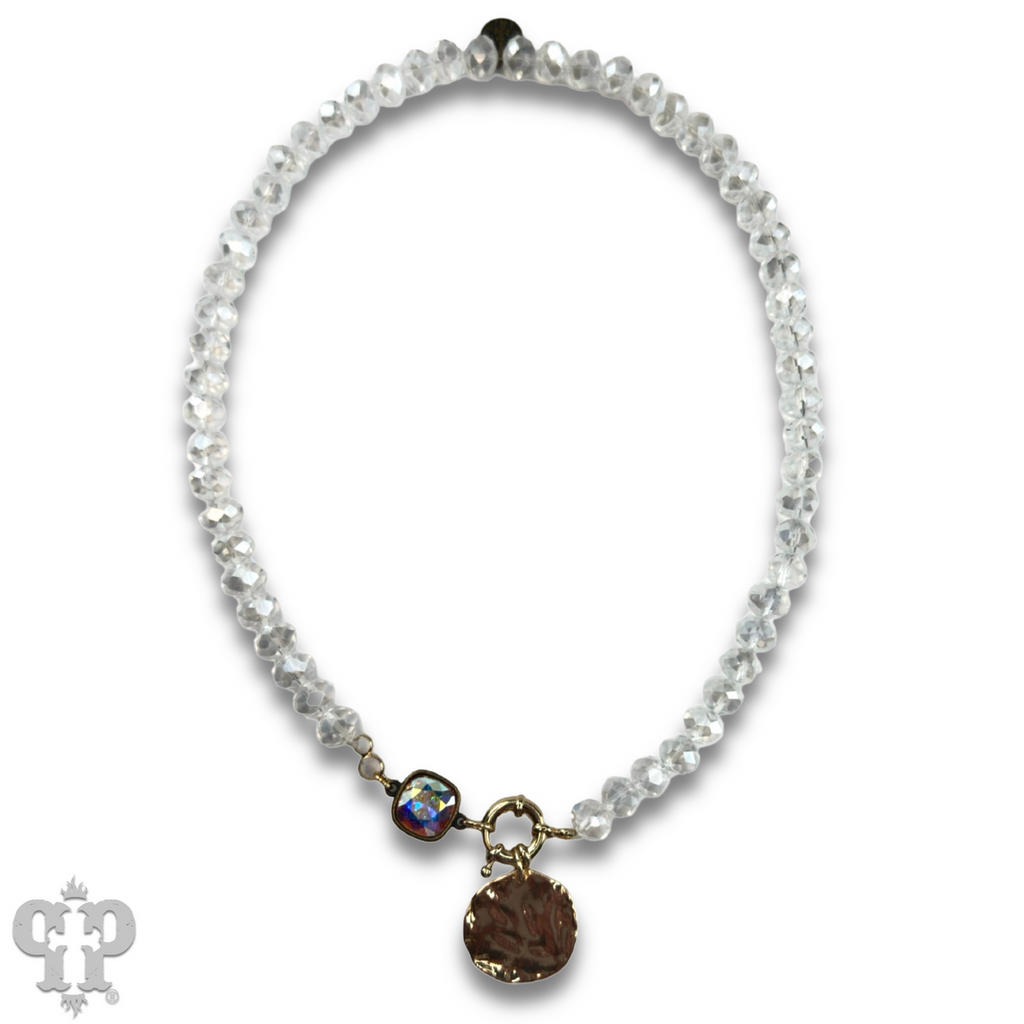 Gold disc necklace with crystals from Swarovski®- LC