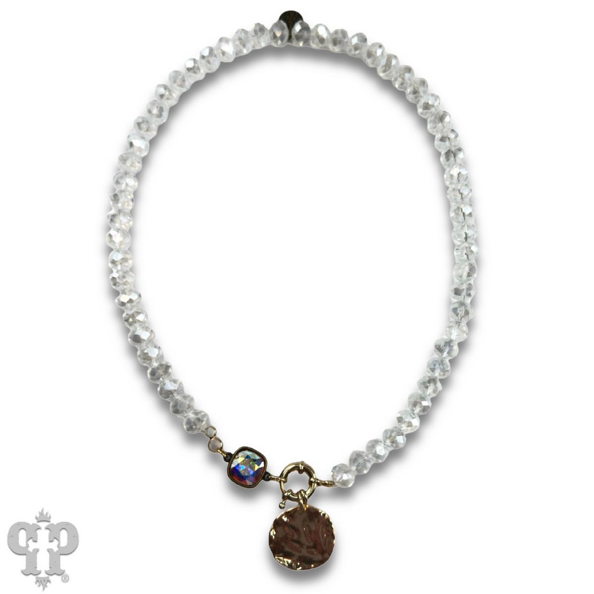 Gold disc necklace with crystals from Swarovski®- LC