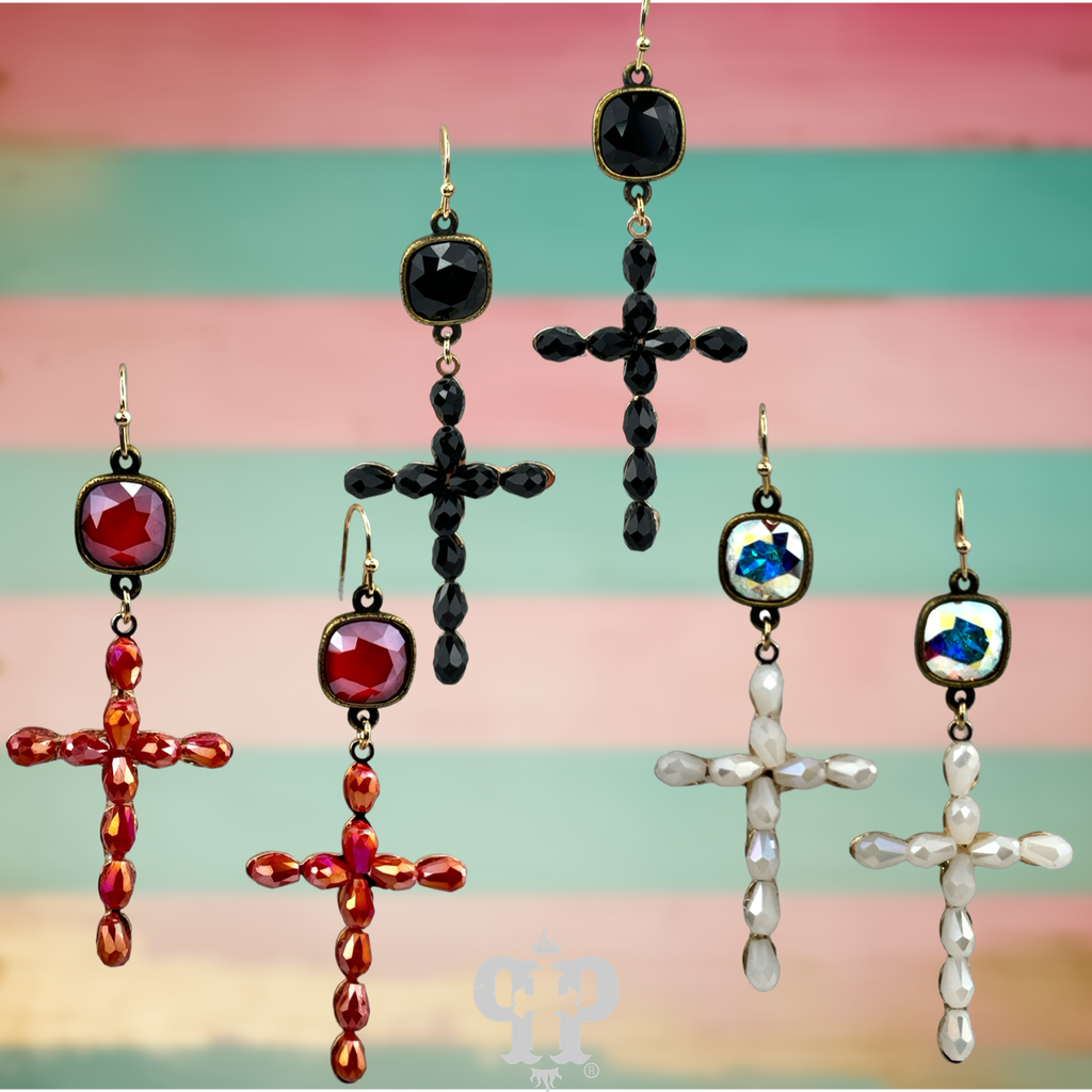 Beaded cross earring with crystals from Swarovski®- LC