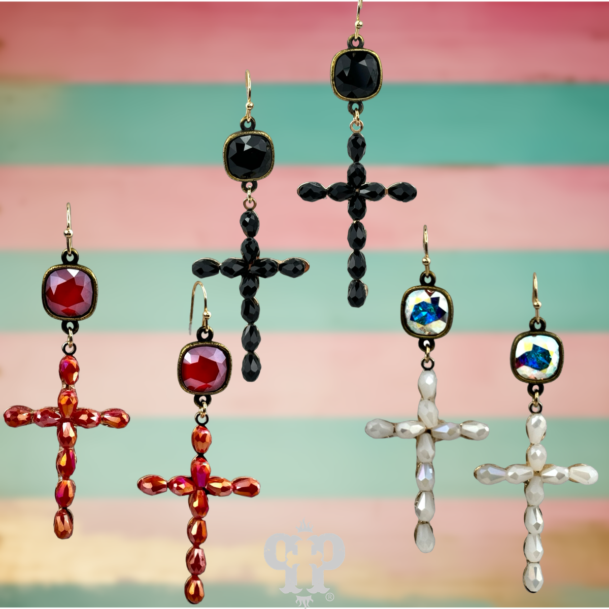 Beaded cross earring with crystals from Swarovski®- LC