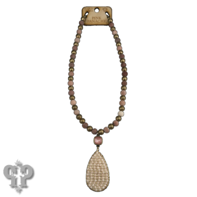 Woven bead pendant on stone bead necklace with crystals from Swarovski®