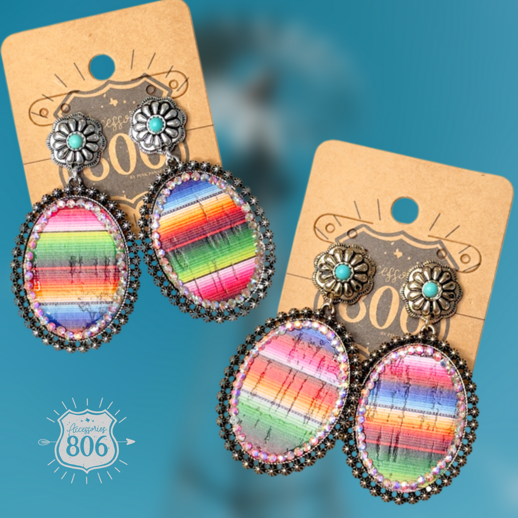 Western serape oval earring