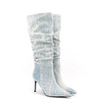 White Denim High Heel Tall Boots