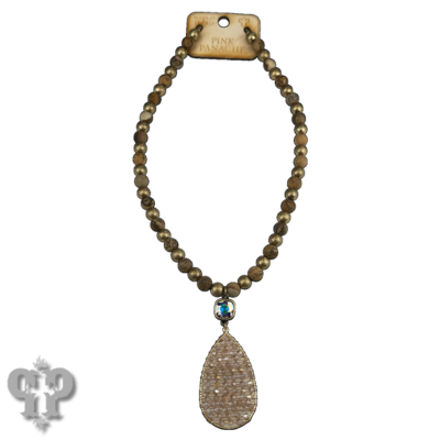 Woven bead pendant on stone bead necklace with crystals from Swarovski®