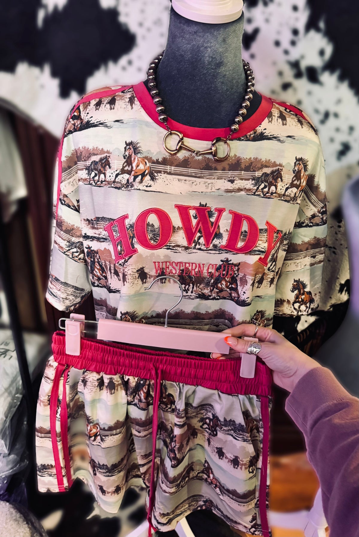 Howdy Western Lounge Set – Horse Print Two-Piece Short Set