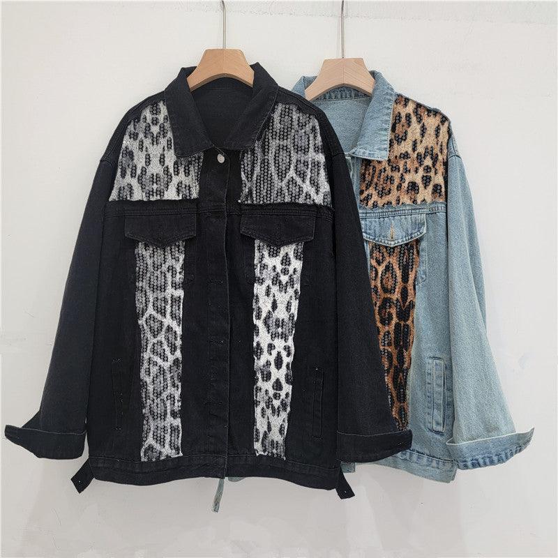 Wild Leopard Denim Jacket Top – Stylish Cowgirl Fashion with Leopard Print and Sequins