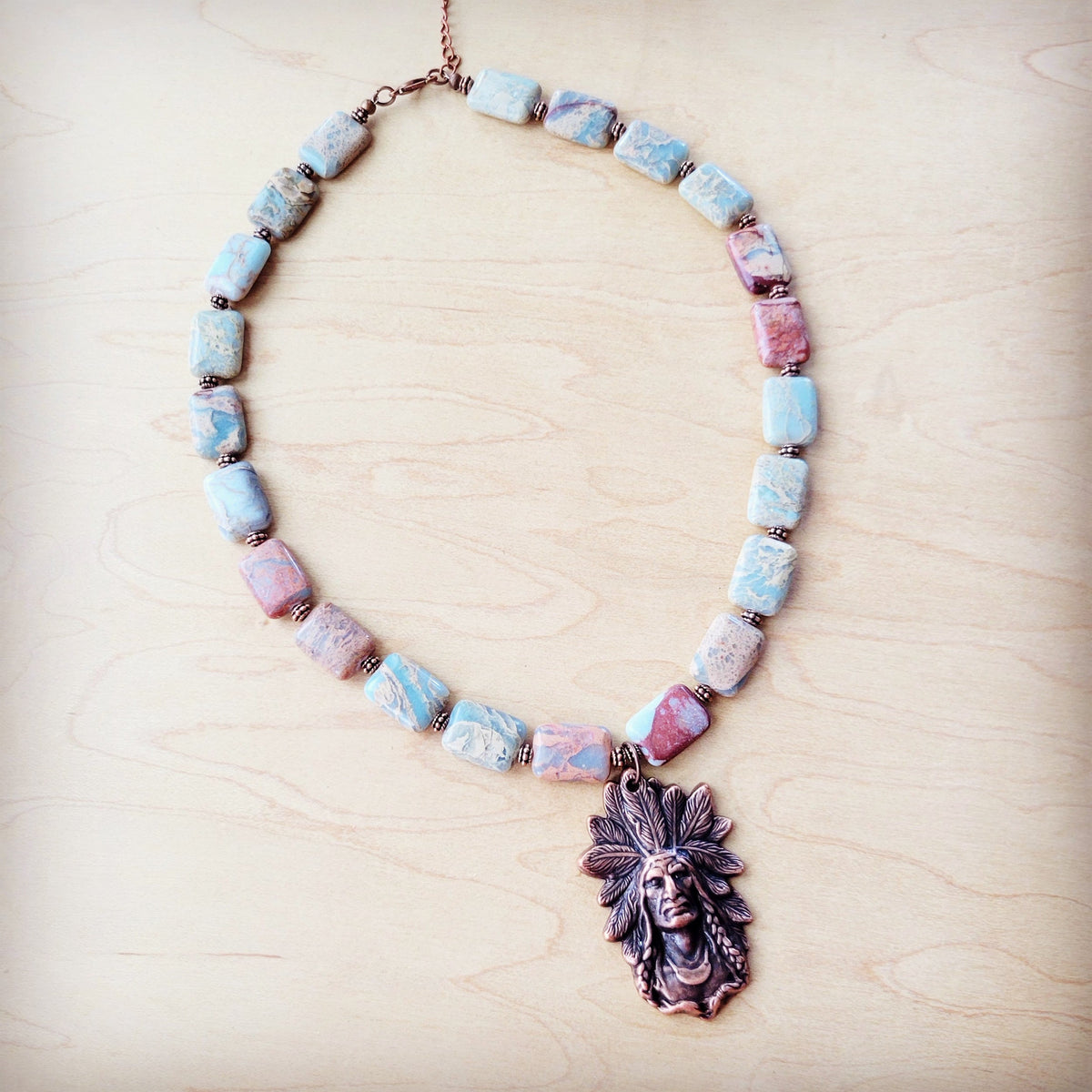 **Genuine Aqua Terra Collar Necklace w/ Copper Indian Pendant 261n