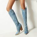 Tie Dye Denim Knee-High Cowgirl Boots