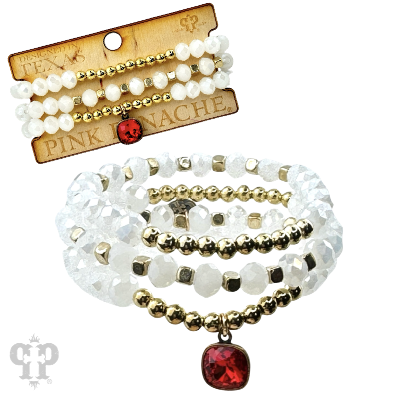 Faceted bead three strand bracelet with a crystal from Swarovski®