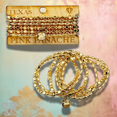 Gold bicone and square bead stacked bracelet