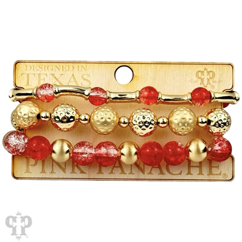 Ombre crackle and gold hammered bead stack bracelet