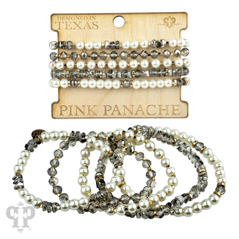 Pearl and faceted bead bracelet stack
