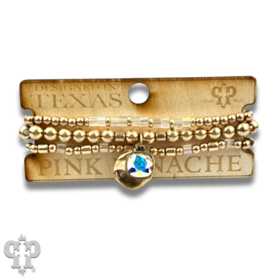 Matte gold and square glass bead bracelet stack with crystals from Swarovski®