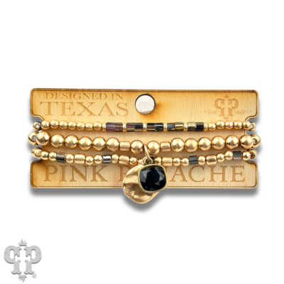 Matte gold and square glass bead bracelet stack with crystals from Swarovski®