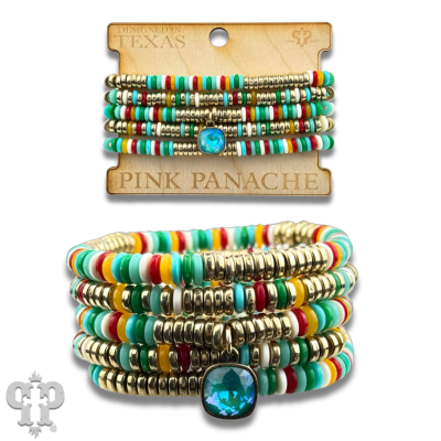 Multi-color disc bead bracelet stack with crystals from Swarovski®