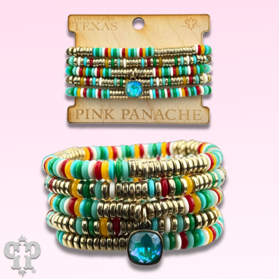 Multi-color disc bead bracelet stack with crystals from Swarovski®