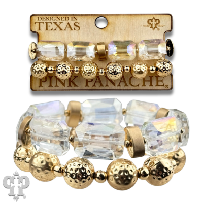 Octagon shape faceted bead bracelet stack