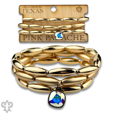 Matte and shiny tube bead bracelet stack with European crystal
