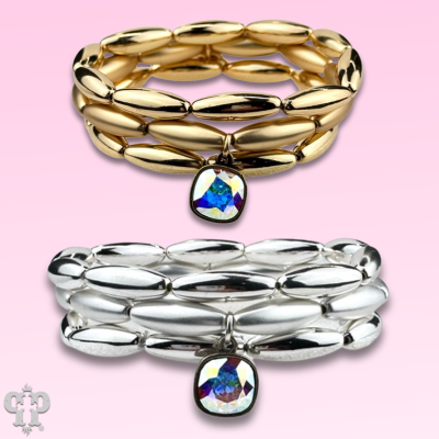 Matte and shiny tube bead bracelet stack with European crystal