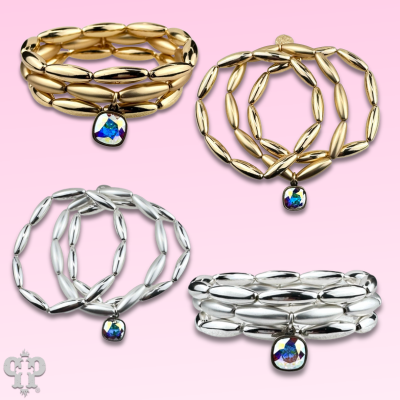 Matte and shiny tube bead bracelet stack with European crystal