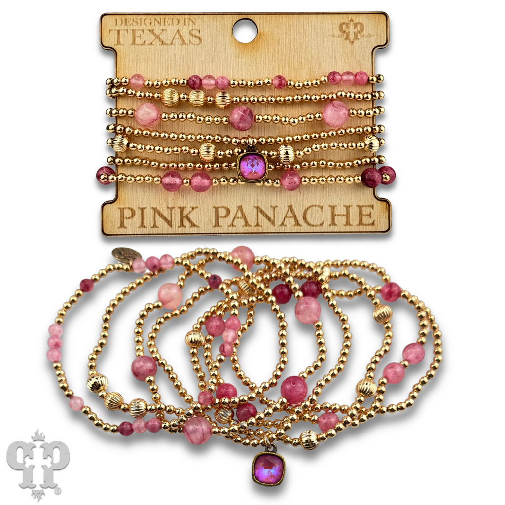 Gold and pink bead bracelet with a crystal from Swarovski®