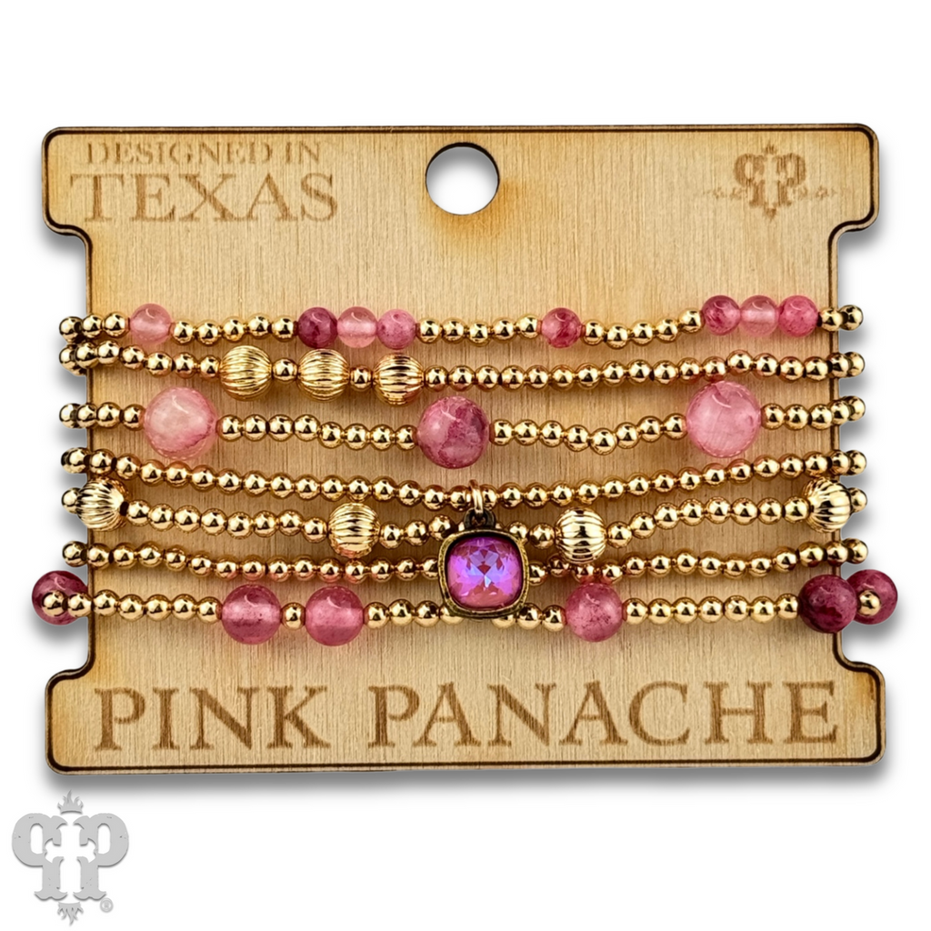 Gold and pink bead bracelet with a crystal from Swarovski®