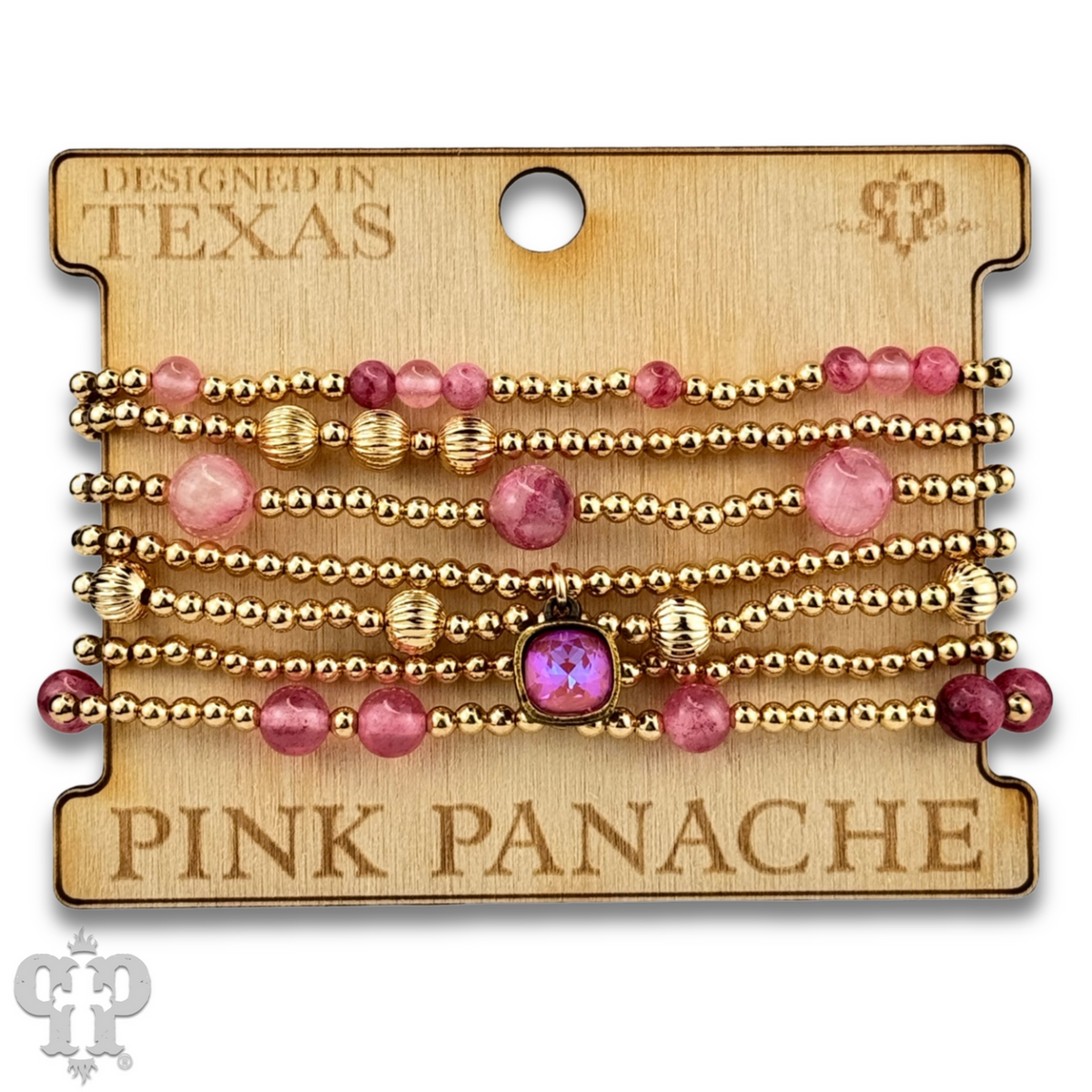 Gold and pink bead bracelet with a crystal from Swarovski®
