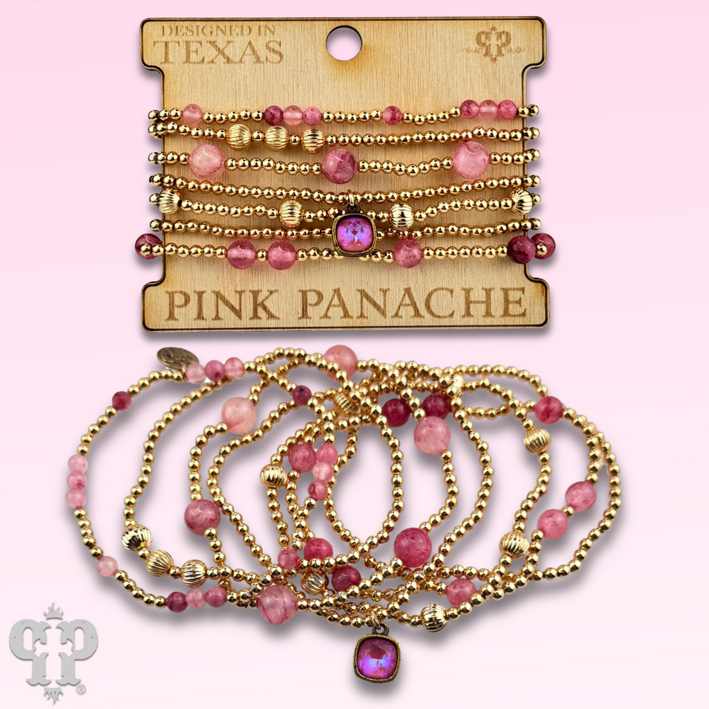 Gold and pink bead bracelet with a crystal from Swarovski®