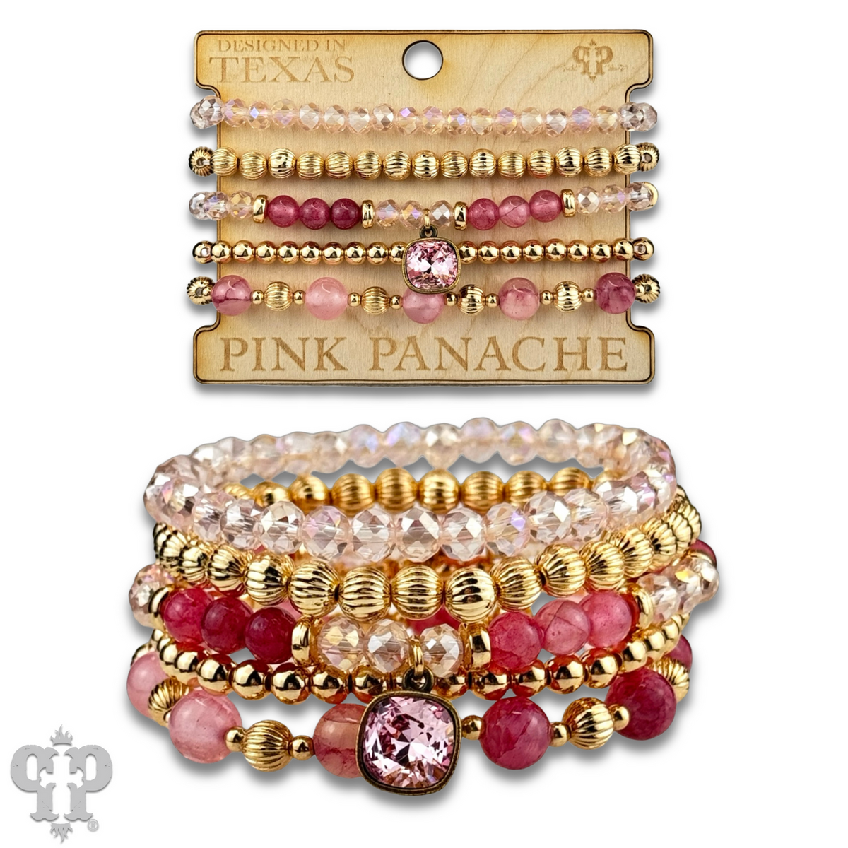 Gold and glass bead bracelet with a crystal from Swarovski®