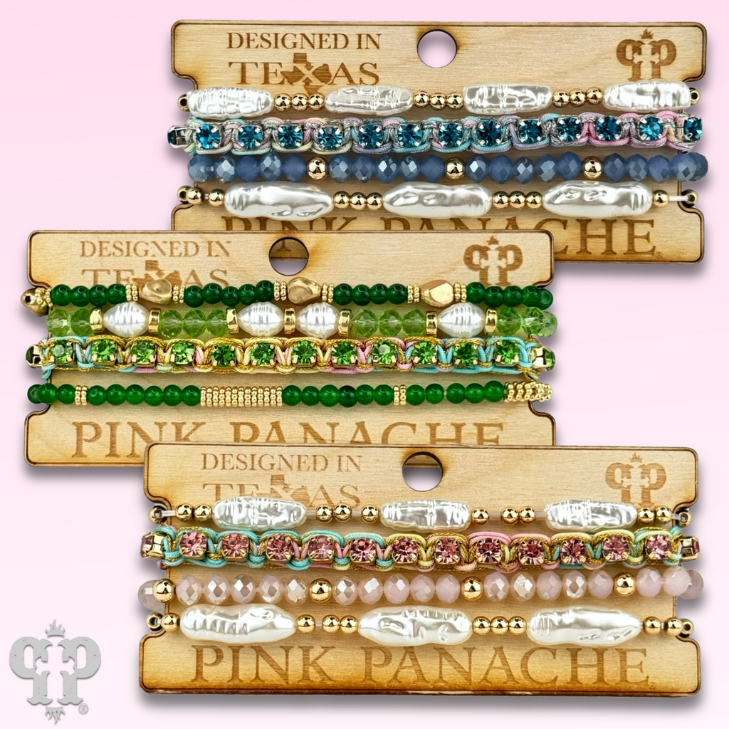 Rhinestone slide and variety bead bracelet set, curvy fit