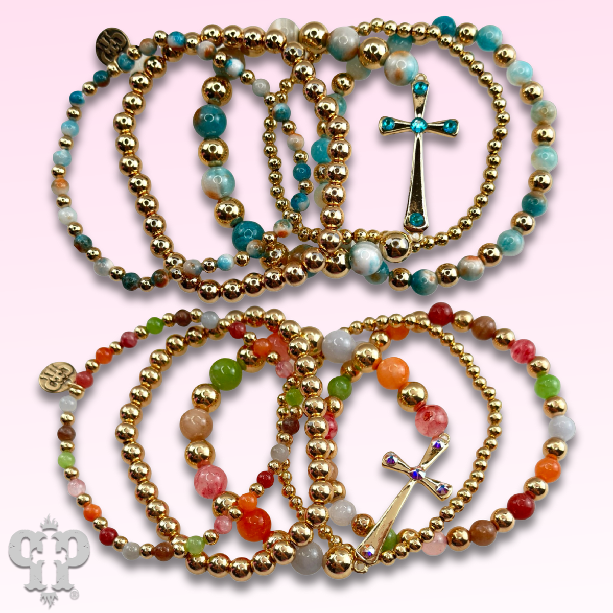 Shiny finish cross bracelet with crystals from Swarovski®
