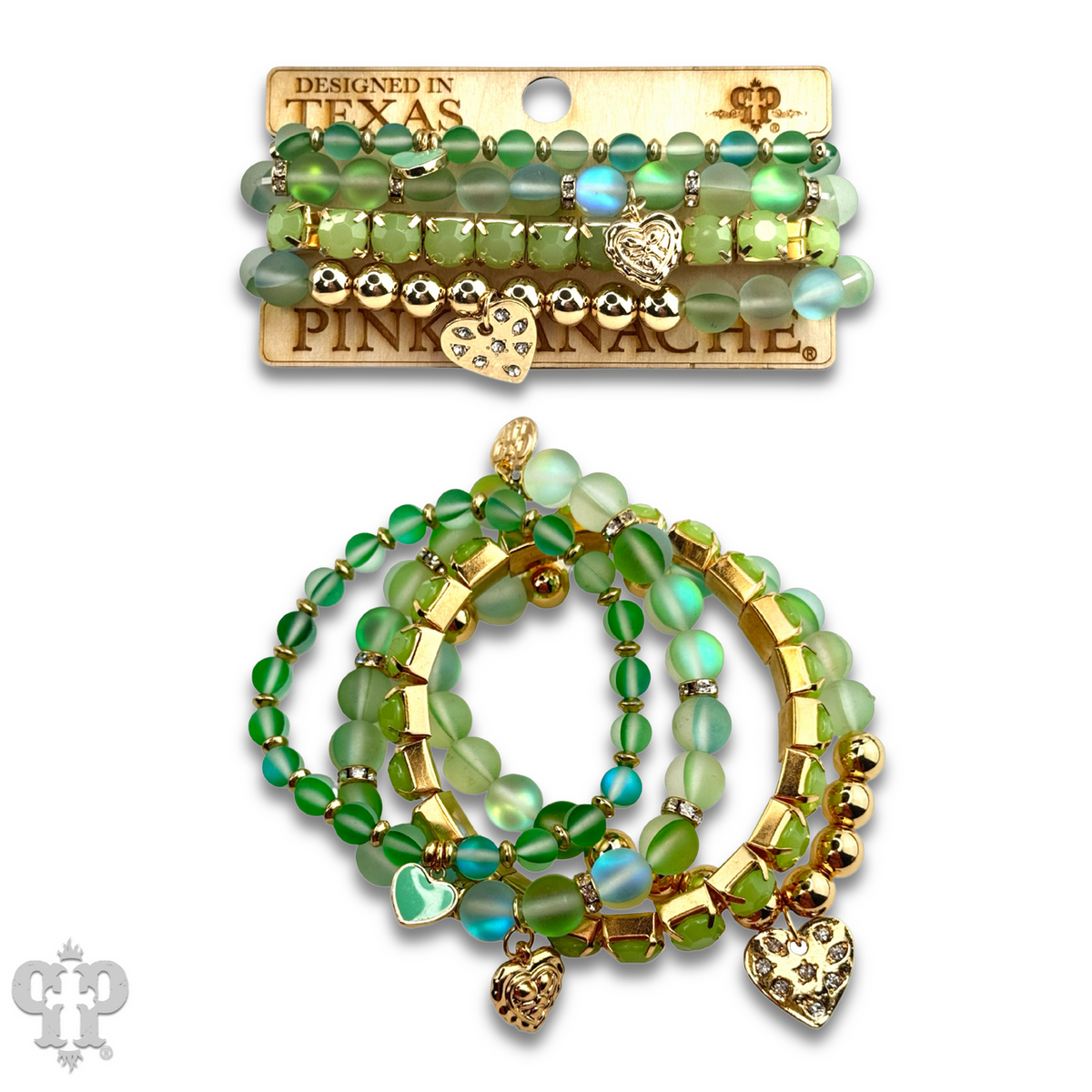 Mixed bead heart charm bracelet