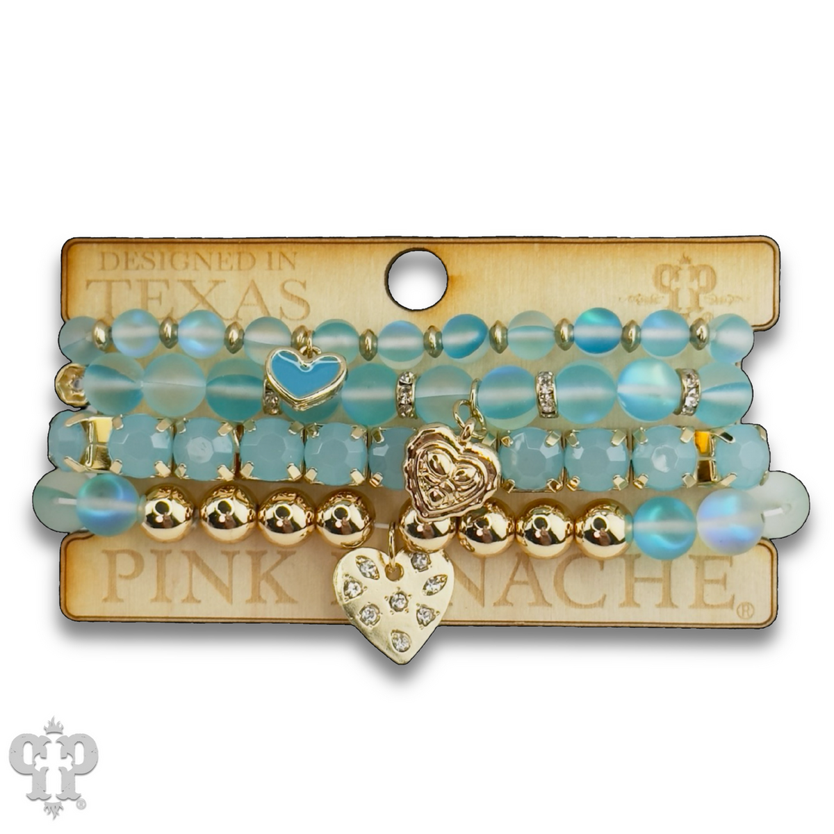 Mixed bead heart charm bracelet