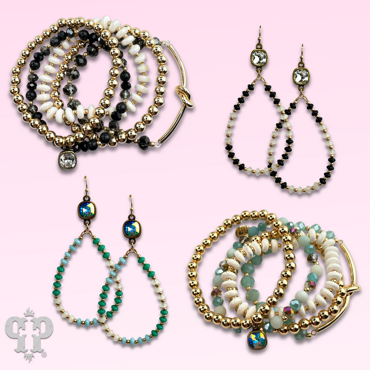 Mixed color saucer bead teardrop earring with crystals from Swarovski®