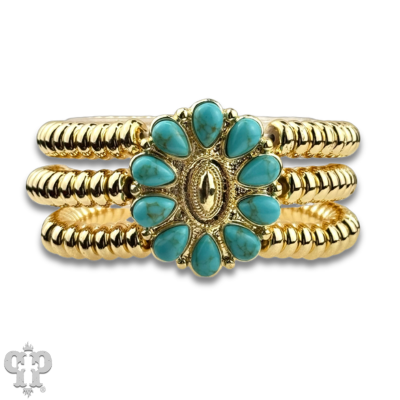 Turquoise concho charm and 18k gold dipped bead bracelet