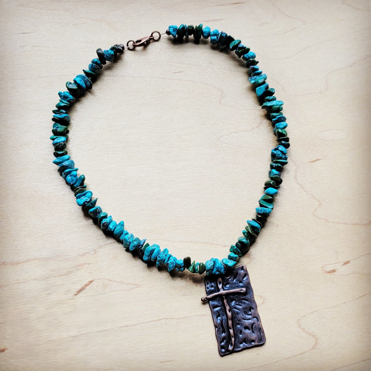 **Natural Turquoise Collar Necklace w/ Cross Pendant 258y