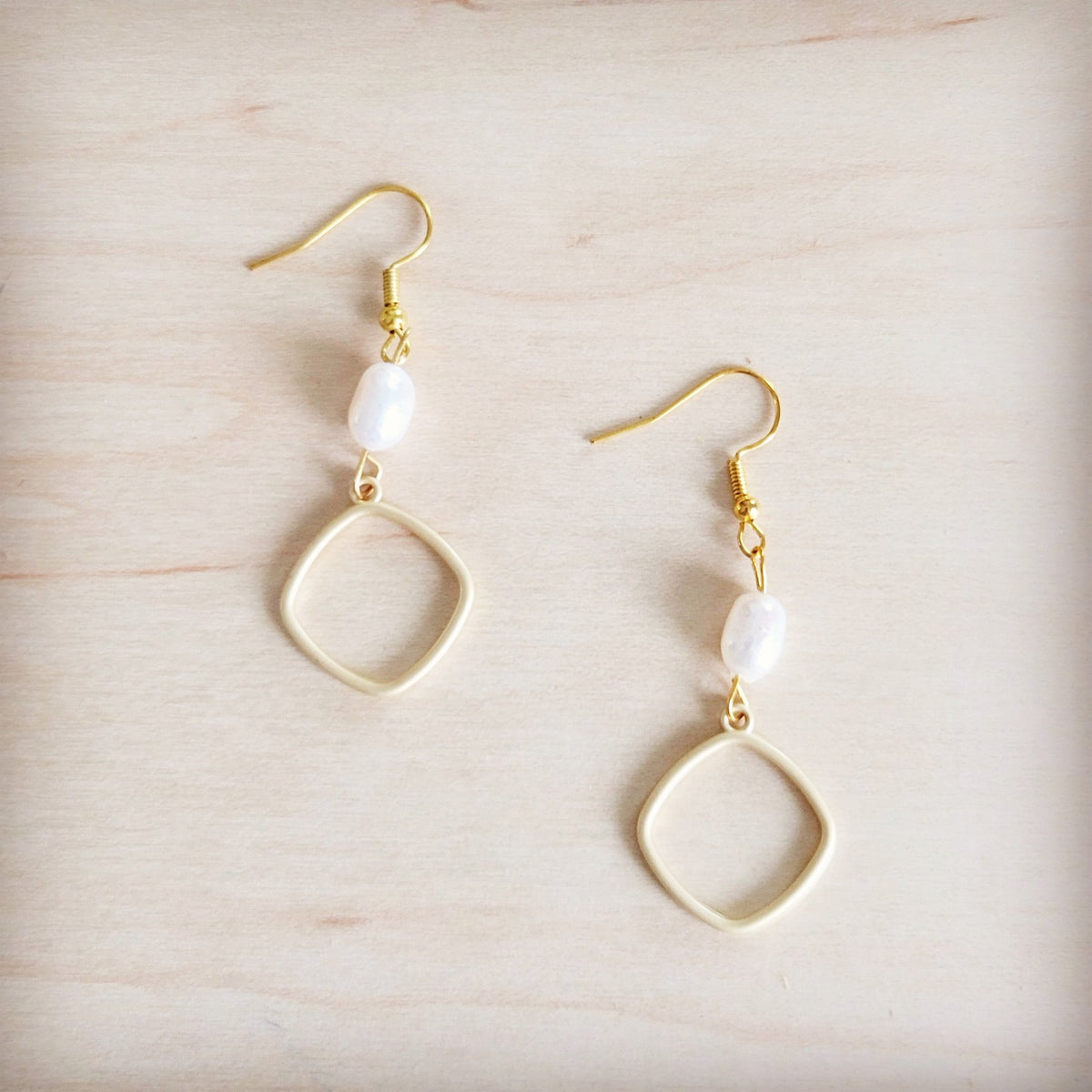 **Matte Gold and Freshwater Pearl Earrings Square 200bs