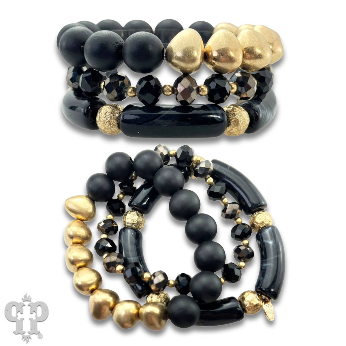 Chunky bead and gold mix bracelet set
