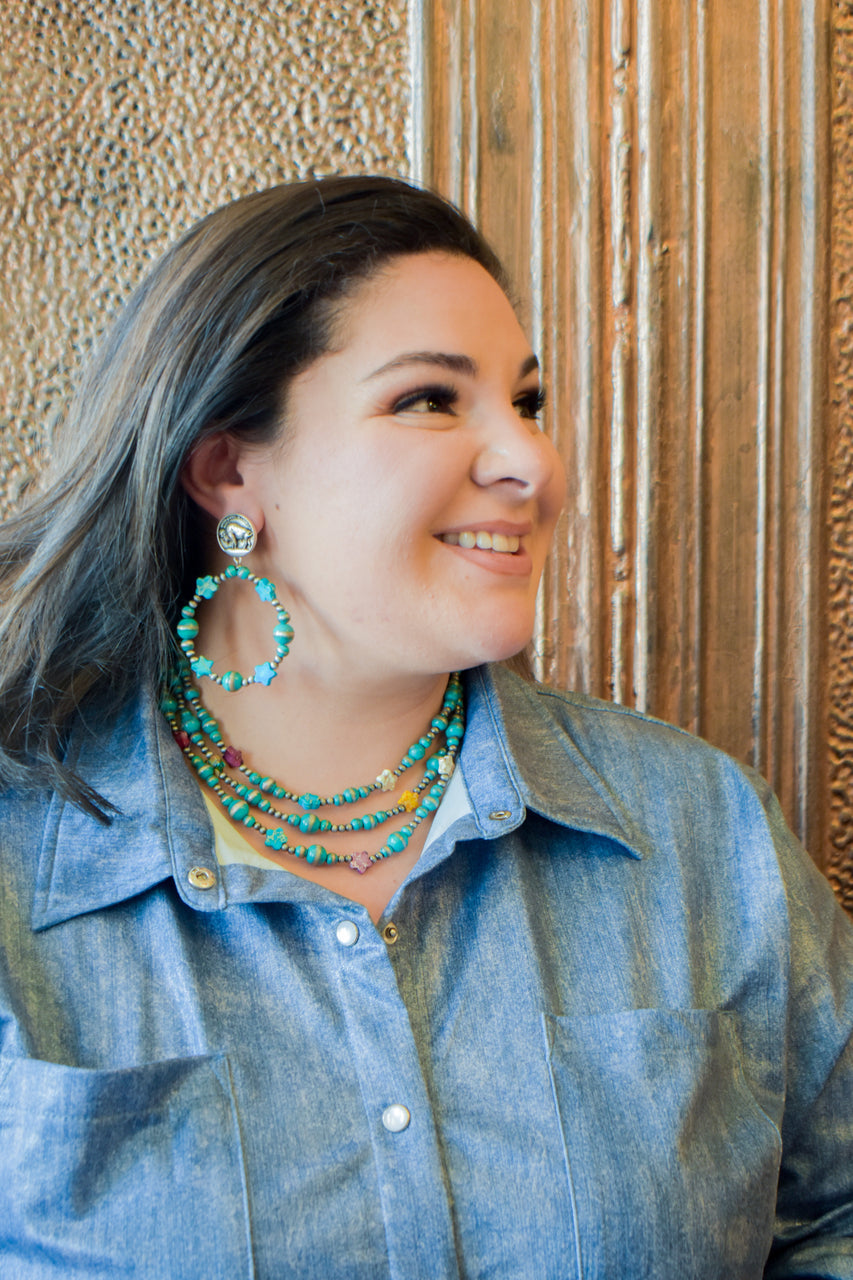 Turquoise tone bead, buffalo nickel earring