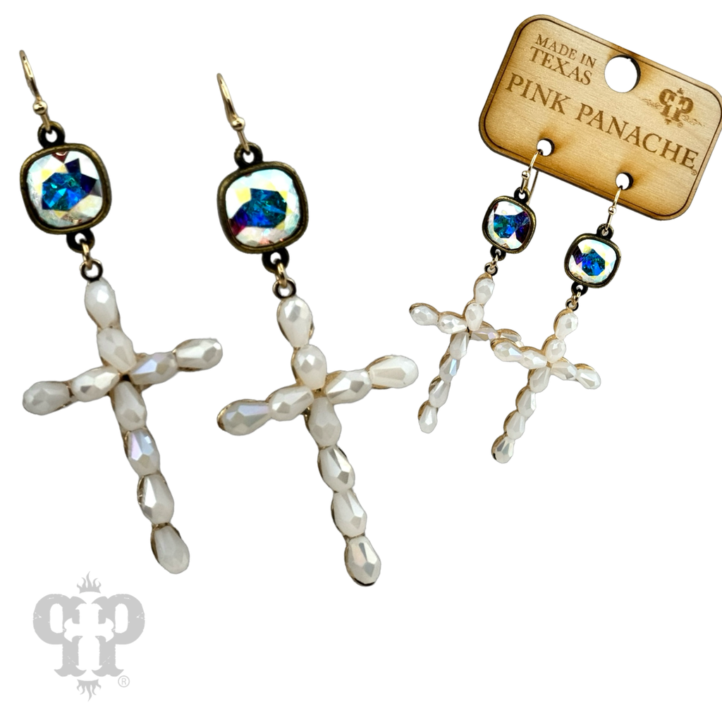 Beaded cross earring with crystals from Swarovski®- LC
